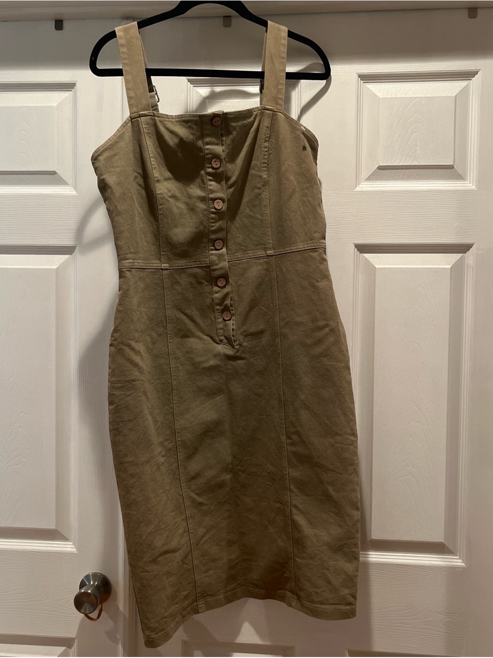 Olive denim dress. Black Label Button-Front Denim Overall style soft denim Dress